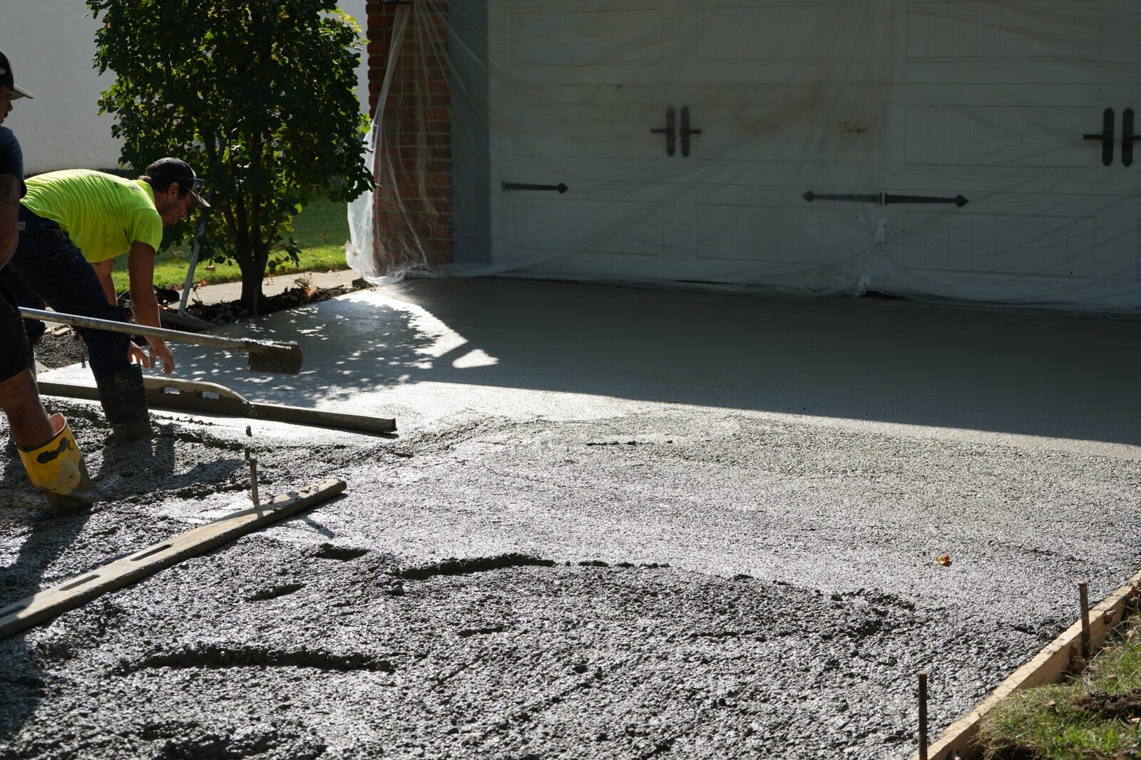 Driveway forms and reinforcement in place