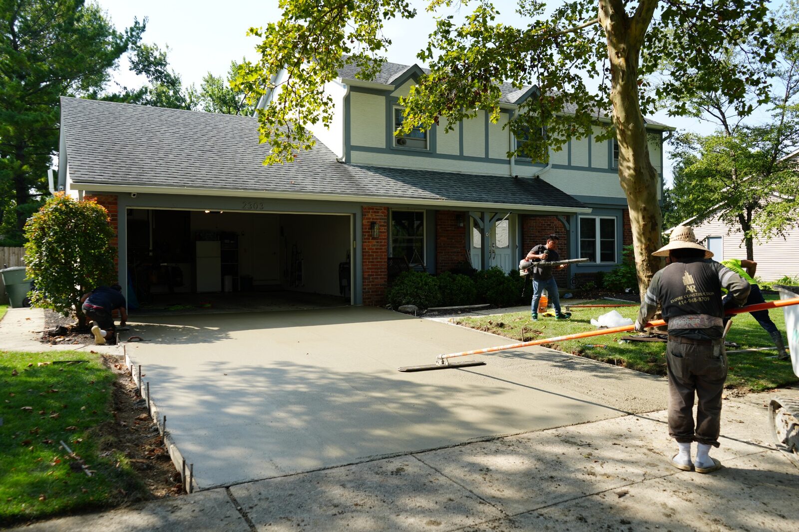 Concrete driveway finishing work